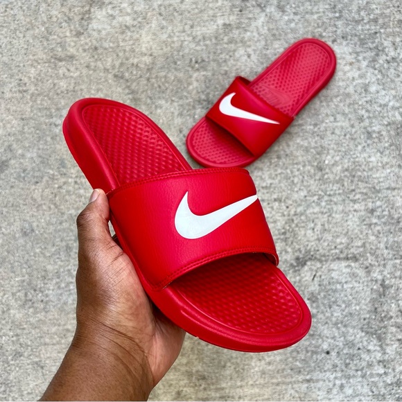 NIKE BENASSI SWOOSH SLIDES REDS WHITES FLIP FLOPS * PREVIOUSLY LOVED ITEMS * - Picture 7 of 7